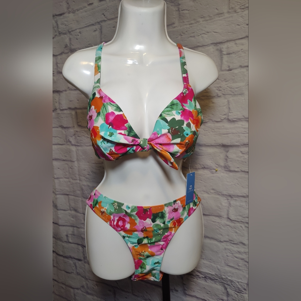 CUPSHE Women's Two Piece Bikini Set Floral Print Knot Bunny Tie